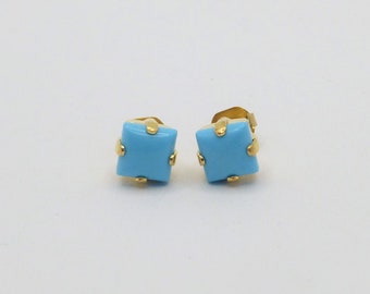 Ear studs rek. Turquoise Cabochon 6 x 6 mm square, gift for you