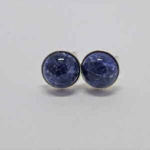 Oorstekers sodaliet cabochon zilver 925, blauwe oorstekers afbeelding 2