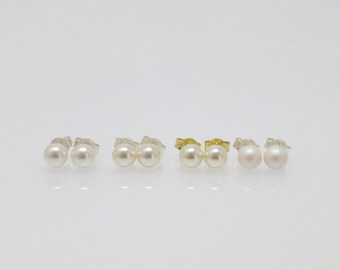 Stud earrings pearl 6 mm white cream sterling silver gold stainless steel, pearl stud earrings, bridal jewelry