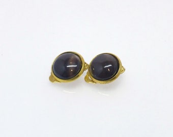 Ear clips mother of pearl brown cabochon 12 mm gold plated