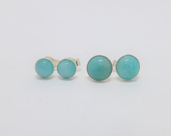 Earrings Amazonit Cabochons Turquoise-Blue 6 mm 8 mm Silver 925