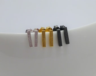 Earrings Square Rod Silver 925 Gold Black, Gift for You