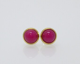 Ohrstecker Jade Pink Cabochons 8mm Edelstahl Gold