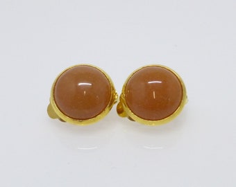 Ohrclips Aventurin Orange Cabochon 12mm vergoldet