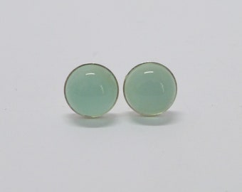 Ohrstecker Chalcedon Aquablau Cabochon Silber 925, Blaue Ohrstecker