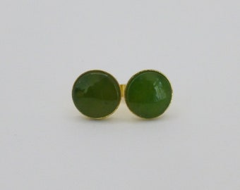 Earrings Jade Green Cabochon flat 925 gold plated