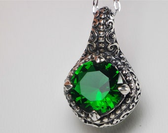 Sterling Silver Art Nouveau Emerald Pendant