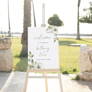 Bethany Wedding Welcome Sign, Printable Welcome Sign, Green Floral, Printable Designs, Instant, DIGITAL DOWNLOAD, Edit with TEMPLETT