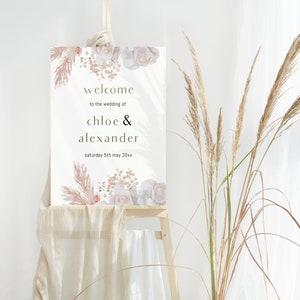 Chloe Wedding Welcome Sign, Printable Welcome Sign, Blush Wedding, Printable Designs, Instant Download, DIGITAL DOWNLOAD, Edit with TEMPLETT