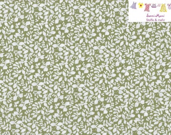 0,5 Meter Baumwollstoff Webware Blätter weiß auf grün oliv olivgrün (6,53 EUR/qm)