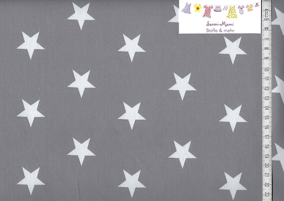 6,53 EUR/qm Baumwollstoff Meterware Sterne weiß auf grau
