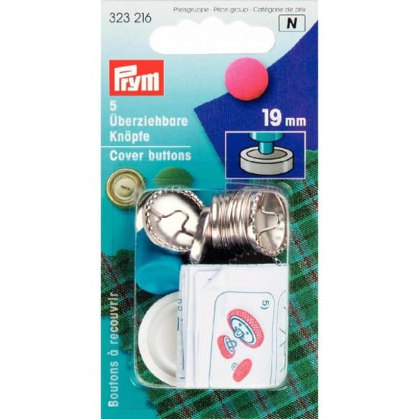 Prym 5 überziehbare Knöpfe 19 mm mit Werkzeug