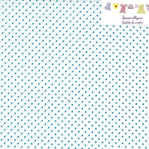 Könnte beinhalten: Weißer Stoff mit türkisfarbenem Polka-Dot-Muster. Die Punkte sind gleichmäßig über dem Material verteilt. Ein Lineal ist am rechten Rand sichtbar, und eine kleine Grafik mit Text befindet sich in der oberen rechten Ecke.