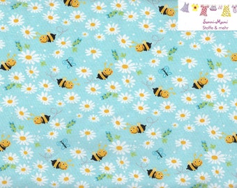10,32 EUR/qm Jersey Kinderstoff Bienchen Biene Gänseblümchen auf hellblau