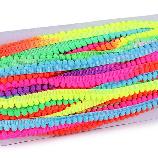 1 Meter Pompomband Mini Bommelborte 14 mm (1 EUR/m) Regenbogen multicolor neon