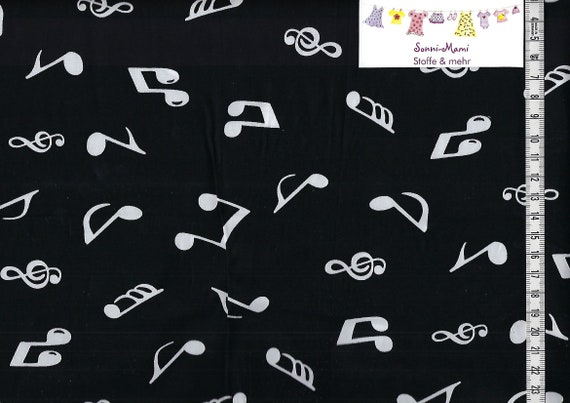 10,45 EUR/qm Baumwollstoff Meterware Musik Musiknoten Noten weiß auf schwarz