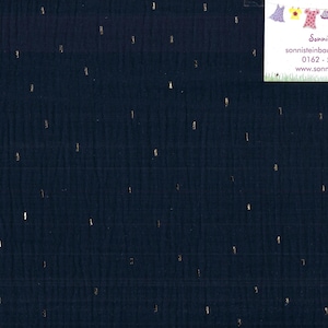 0,5 Meter Baumwollstoff Musselin Double Gauze marine mit goldenen Rechtecken