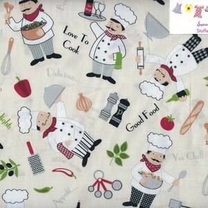 0,5 Meter Baumwollstoff Webware Digitaldruck Chefkoch Koch kochen beige (10 EUR/qm)