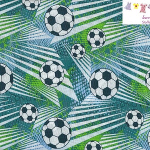 7,86 EUR/qm Baumwollstoff Fußball gemustert blau grün petrol image 1