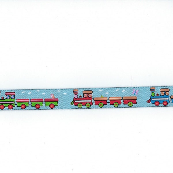 1 Meter Webband Eisenbahn Zug Lok Waggon hellblau