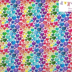 7,60 EUR/qm Baumwollstoff Meterware Digitaldruck bunte Herzen Regenbogenfarben Regenbogen