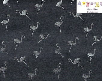 11,03 EUR/qm Jersey silberne Flamingos auf anthrazit Glitzer