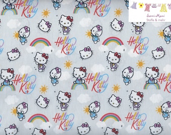 9,66 EUR/qm Baumwollstoff Hello Kitty Katze Regenbogen Wolken auf hellgrau