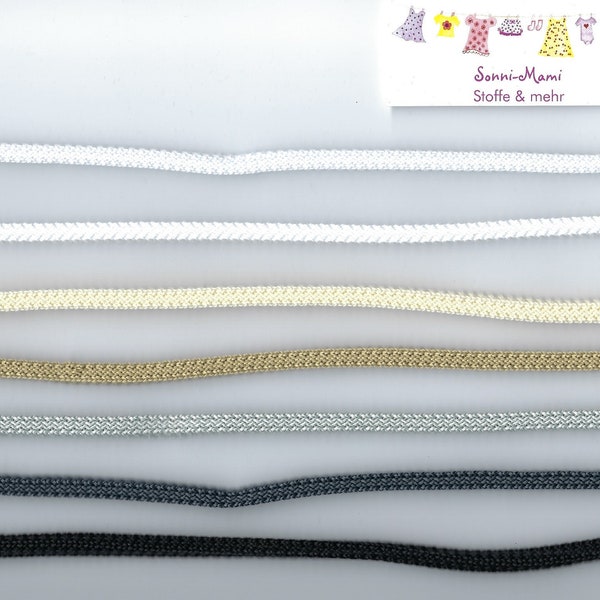 4 Meter Kordel (0,95 EUR/m) viereckig ca. 5 mm Polyester verschiedene Farben weiß creme beige taupe grau schwarz