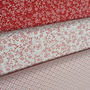 14,29 EUR/qm Baumwollstoff Patchwork Meterware Scarlet Stitches rot weiß