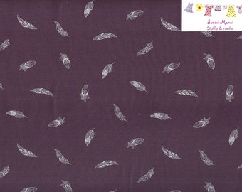 11,03 EUR/qm Jersey weiße Federn auf aubergine pflaume lila violett
