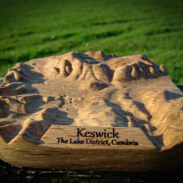 Keswick inc Blencathra, Skiddaw, Bassenthwaite, Derwentwater - Custom 3D Oak Terrain Carving, Relief Map, Solid Wood, Lidar Height Map