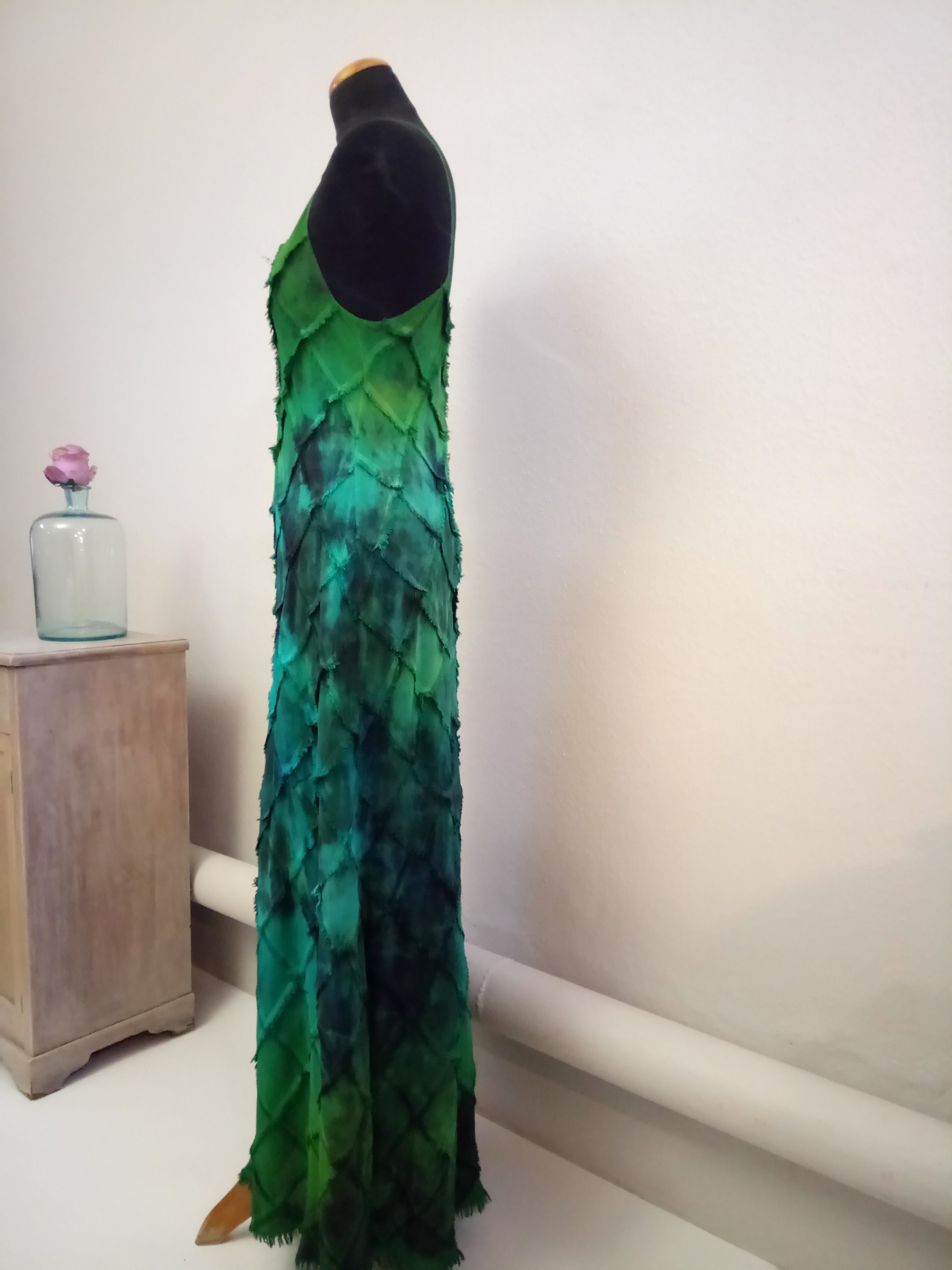 Hand Dyed Silk Dress. Hand Painted Maxi Gown. Green Silk - Etsy