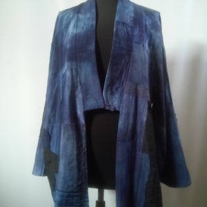 Silk coat in indigo Navy blue and black silk cloth Japanese boro jacket Hand dyed silk jacket Quilted silk cloth Loose silk jacket Art coat