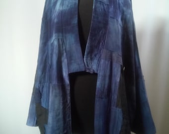 Hand-Dyed Indigo Silk Boro Jacket - Quilted Japanese Style Art Coat