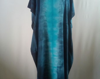 Turquoise gray black silk kaftan Hand dyed silk dress Hand painted maxi kaftan Long silk kaftan dress Loose silk gown Over size silk kaftan