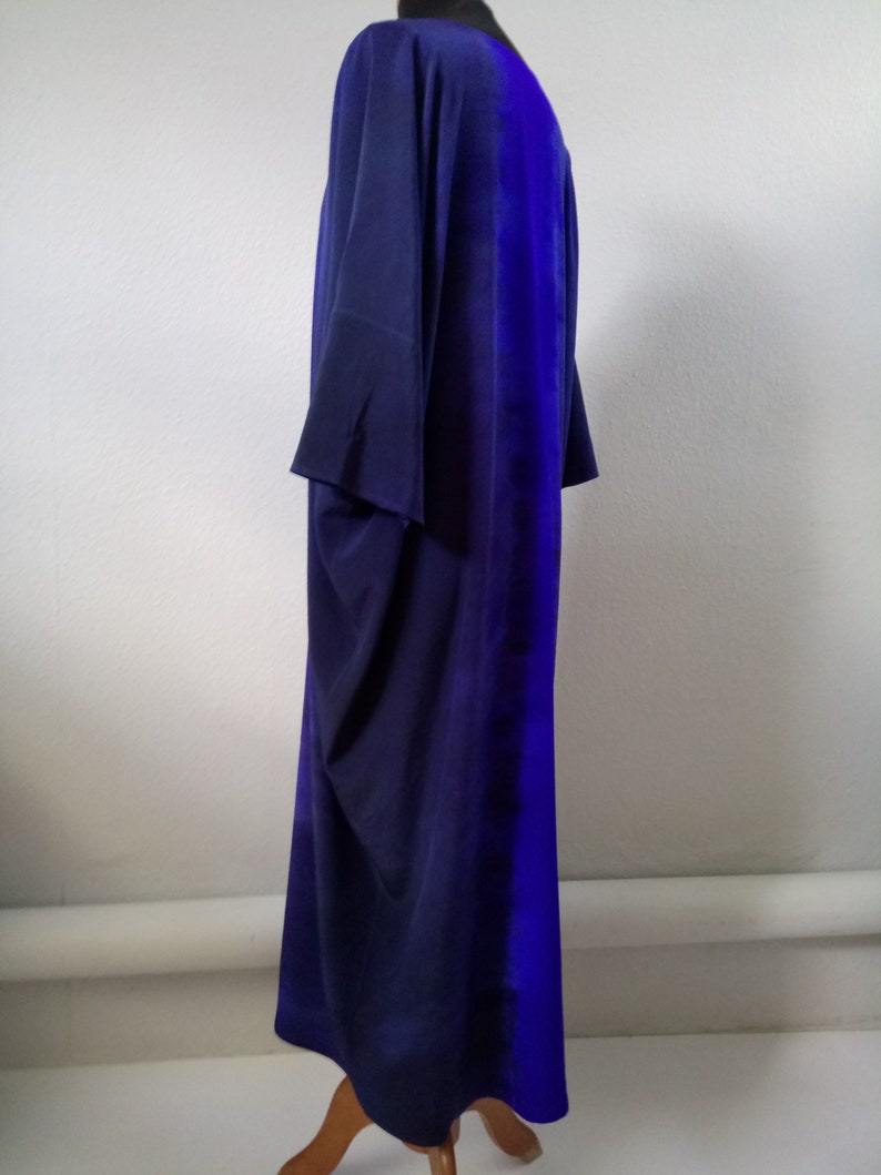Natural maxi silk dress Navy blue ultramarine dress Hand-made dress Hand painted gown V-line dress Plus size dress Wedding gown Art to wear image 6