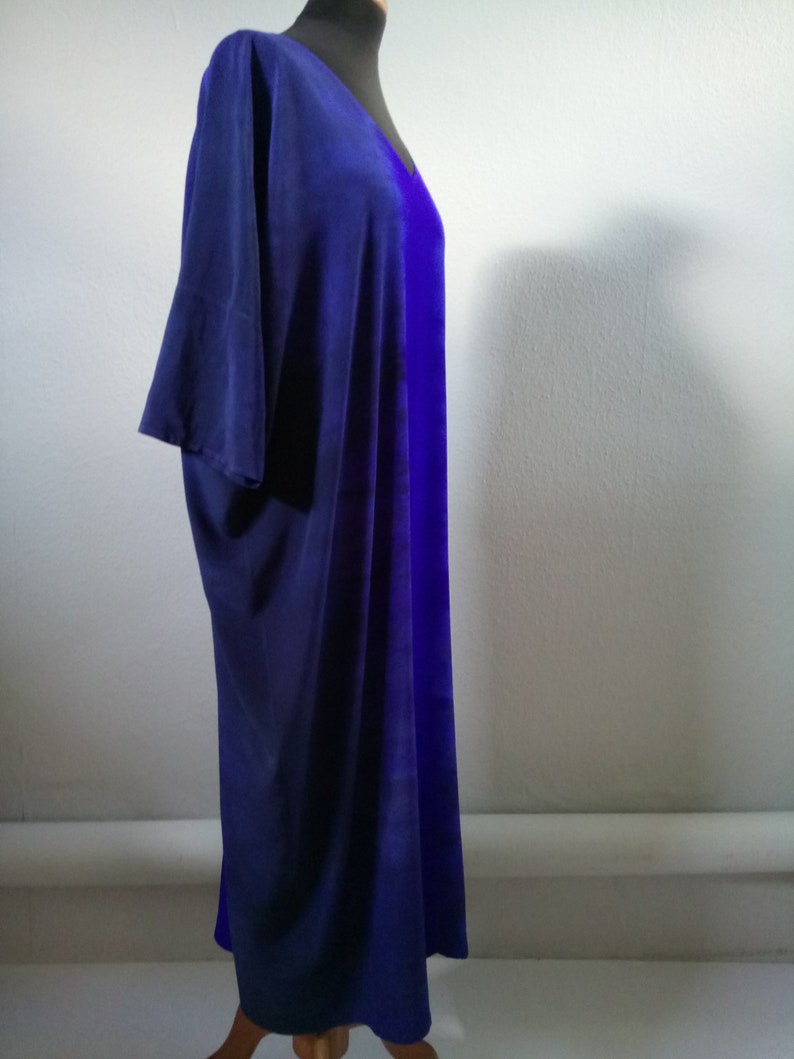 Natural maxi silk dress Navy blue ultramarine dress Hand-made dress Hand painted gown V-line dress Plus size dress Wedding gown Art to wear image 4
