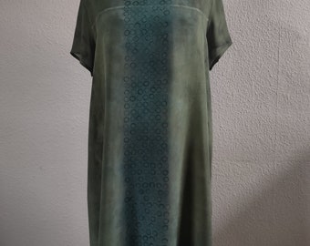Green and black natural silk dress.Hand painted silk gown.Hand dyed dress.Short silk dress .Loose dress.Summer silk dress.Art to wear