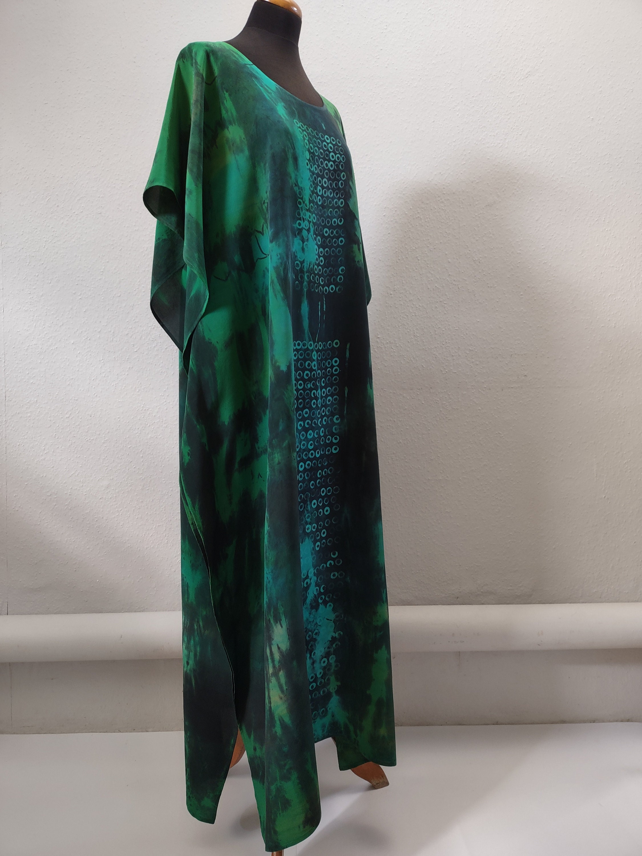Silk Ikat Caftan Green and White Dress