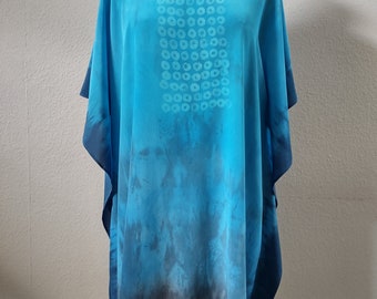 Blue and gray silk tunic.Hand-dyed tunic.Hand-painted dress.Loose silk tunic.Over-size tunik.Butterfly silk caftan.Wedding silk tunic.Art to