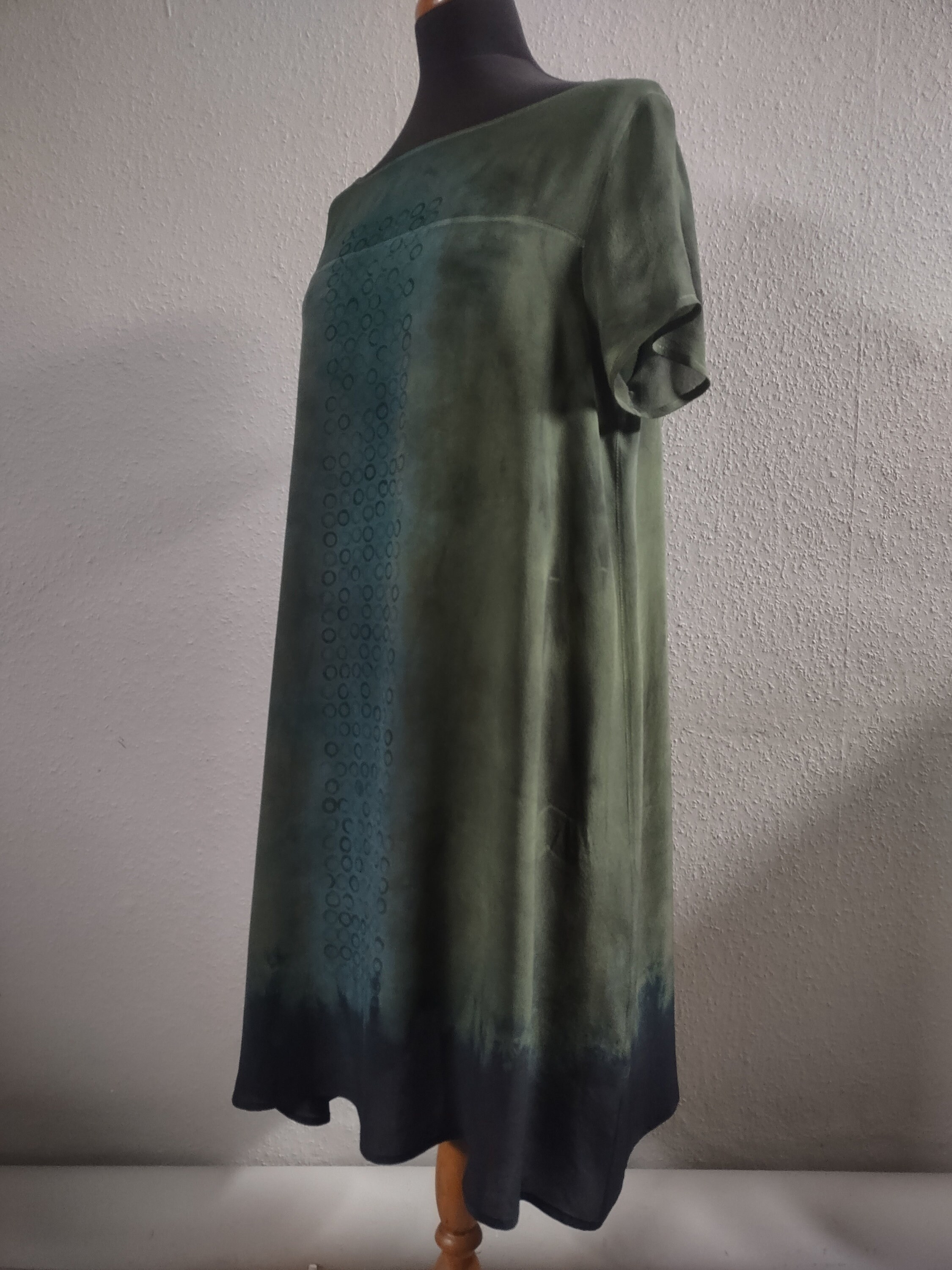 Green and Black Natural Silk Dress.hand Painted Silk Gown.hand Dyed