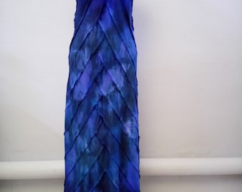 Hand painted silk dress. Hand dyed dress. Blue and violet gown. Straps dress. Fitted gown. Wedding silk dress. Maxi dress. Party silk dress