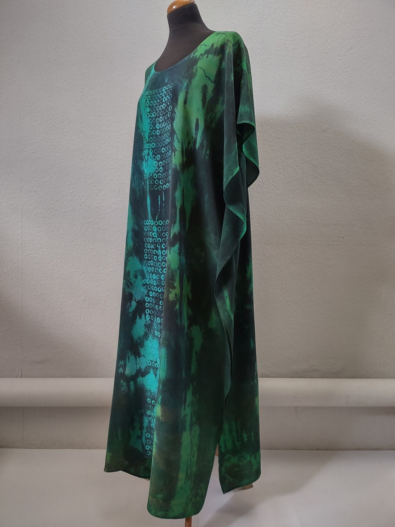 Silk Caftan in Shades of Green and Black.hand Dyed Dress.hand - Etsy