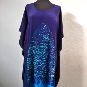 Dark violet silk tunik.Turqoise silk caftan.Hand-painted tunic.Hand dyed dress.Natural silk dress.A-line tunic.One size tunic.Wedding tunic
