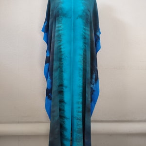 Turquoise,blue and gray caftan.Natural silk dress.Hand-painted dress.Hand dyed caftan.Long silk abaya.Plus size caftan.Party silk caftan.