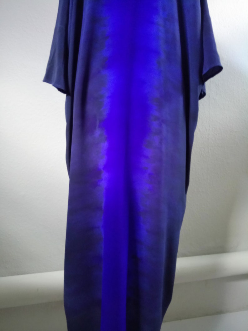 Natural maxi silk dress Navy blue ultramarine dress Hand-made dress Hand painted gown V-line dress Plus size dress Wedding gown Art to wear image 8