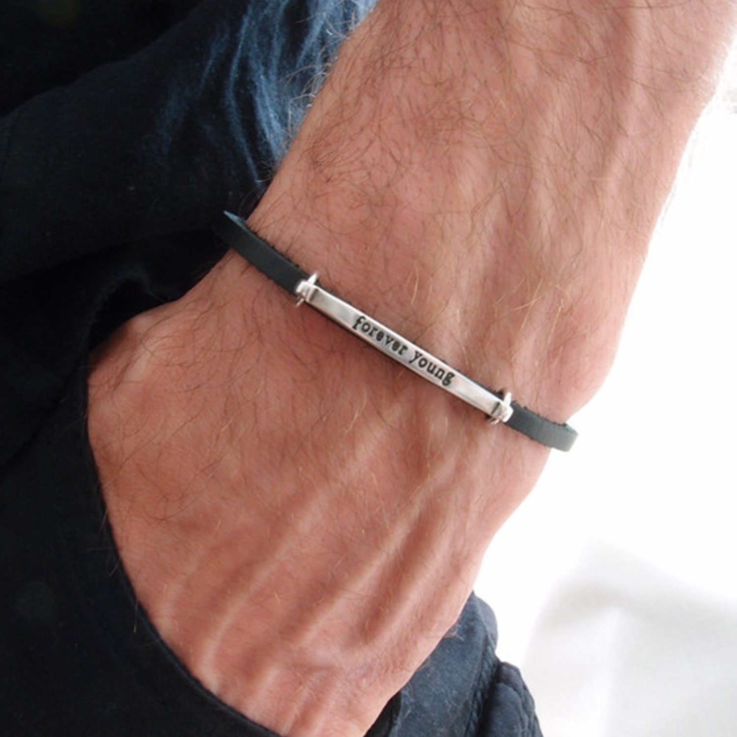 leather bracelet men forever young men's leather Etsy