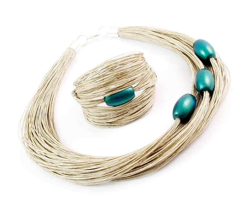 with wood beads norart linen bracelet women/'s jewelry linen jewelry summer jewelry trendy jewelry boho linen necklace linen set