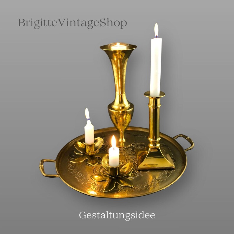 #BrigitteVintageShop Messing Henkeltablett Ø38cm Gilde Handwerk Florale Gravur Serviertablett Orientstil Antik Design Geschenk Messinghochzeit