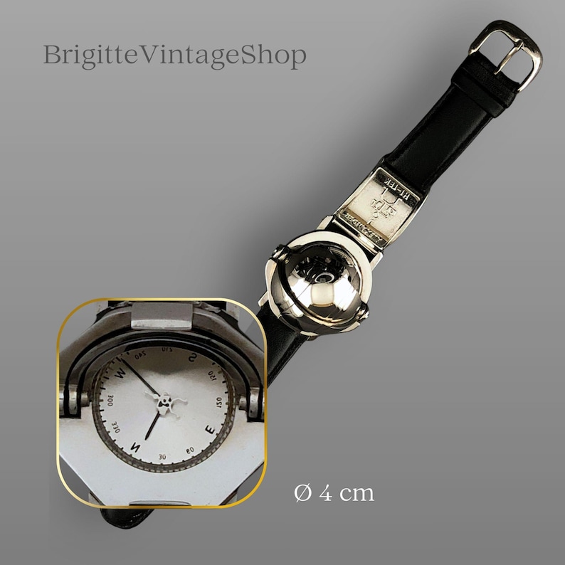 #BrigitteVintagShop HI-TEK Kompass Armbanduhr Kuppeldeckel klappbar Alexander Design London Post Modern Unisex